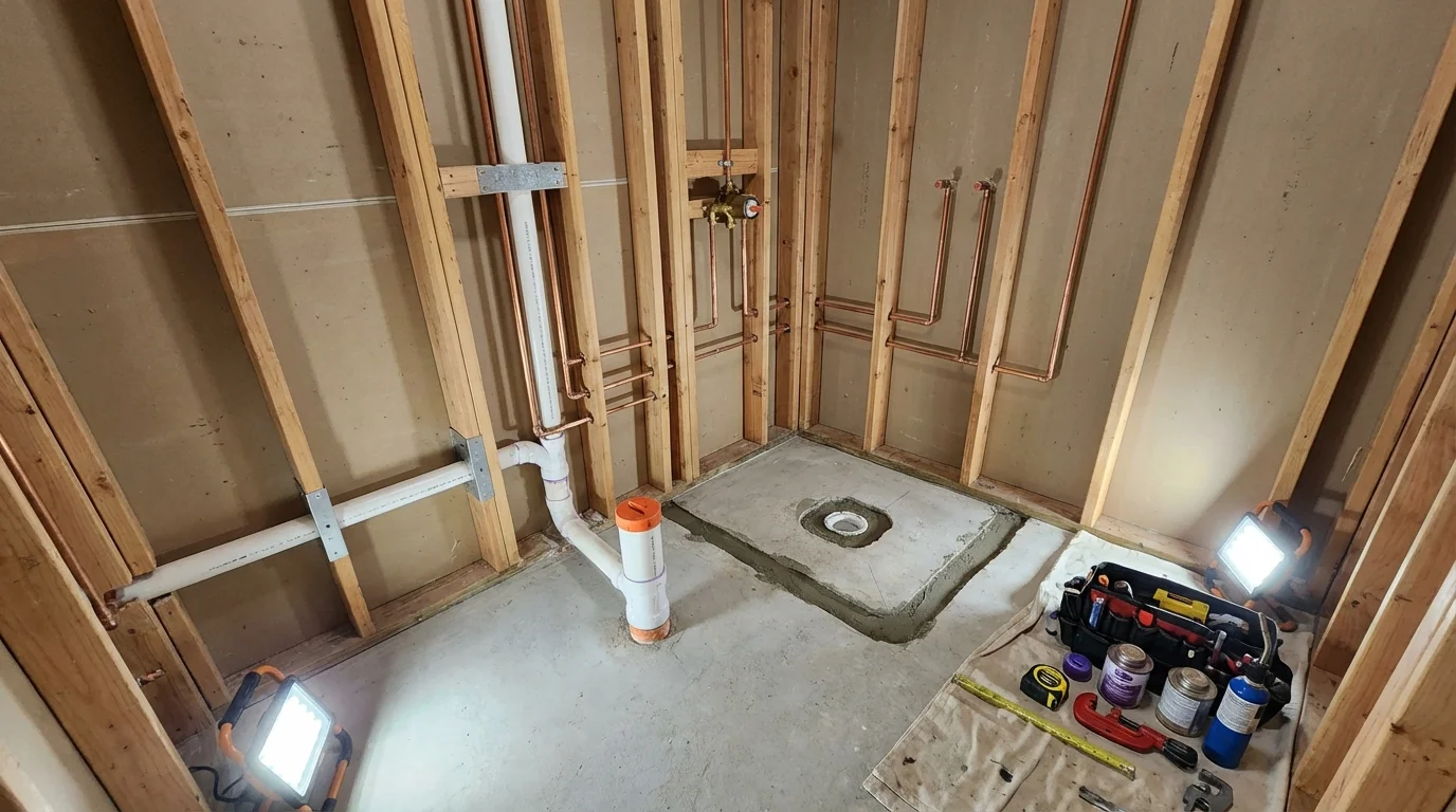 Bathroom rough-in plumbing during remodel by Johns Plumbing LLC in Nahunta