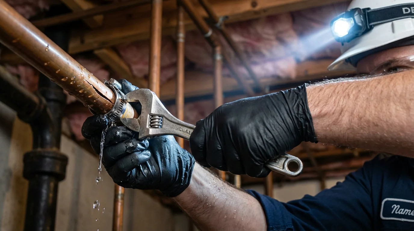 Emergency pipe clamp repair being performed by a Johns Plumbing LLC plumber in Nahunta